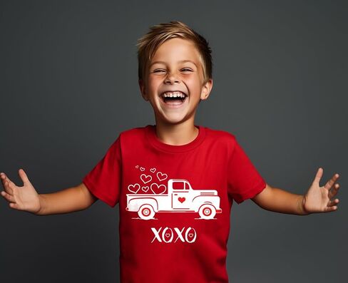 Toddler Boys Girls Valentine's Day T-Shirt Love Heart Truck Dinosaur Shirt Cotton Kids Tee Tops 2-7 Years in Saudi Arabia