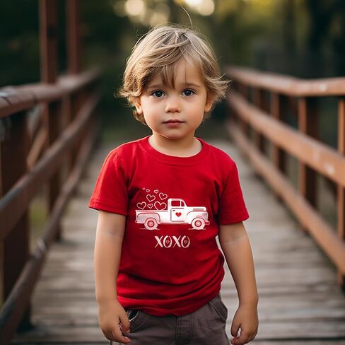 Toddler Boys Girls Valentine's Day T-Shirt Love Heart Truck Dinosaur Shirt Cotton Kids Tee Tops 2-7 Years in Saudi Arabia