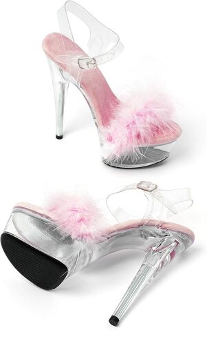 WUXIN H&P Women's 6 in Clear Platform Furry Heels Ankle-Strap Sexy, 6 in Pole Dance High Heel Platform, Exotic Clear Platform Pole Dance Heels Shoes Stiletto in Saudi Arabia