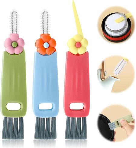 Molain 3 in 1 Cup Lid Cleaning Brush, 3 Pack Crevice Cleaning Brush for Bottle Gap Tight Spaces Cup, Multifunctional Bottle Cleaning Tools Portable Cup Lid Cleaner Kitchen Cleaning Tools with Brush in Saudi Arabia