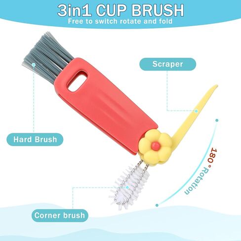 Molain 3 in 1 Cup Lid Cleaning Brush, 3 Pack Crevice Cleaning Brush for Bottle Gap Tight Spaces Cup, Multifunctional Bottle Cleaning Tools Portable Cup Lid Cleaner Kitchen Cleaning Tools with Brush in Saudi Arabia