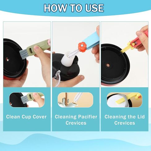 Molain 3 in 1 Cup Lid Cleaning Brush, 3 Pack Crevice Cleaning Brush for Bottle Gap Tight Spaces Cup, Multifunctional Bottle Cleaning Tools Portable Cup Lid Cleaner Kitchen Cleaning Tools with Brush in Saudi Arabia