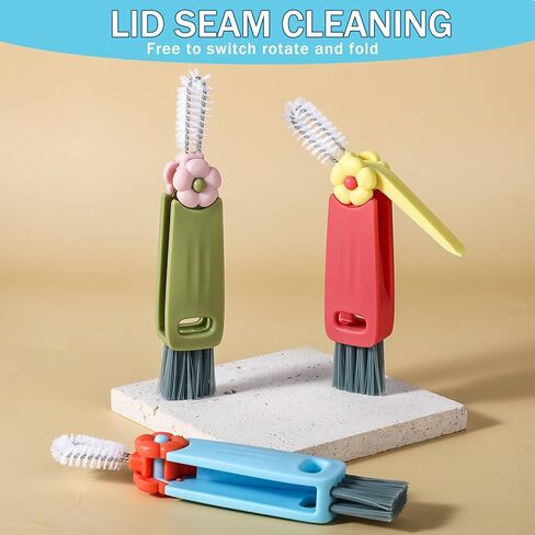 Molain 3 in 1 Cup Lid Cleaning Brush, 3 Pack Crevice Cleaning Brush for Bottle Gap Tight Spaces Cup, Multifunctional Bottle Cleaning Tools Portable Cup Lid Cleaner Kitchen Cleaning Tools with Brush in Saudi Arabia
