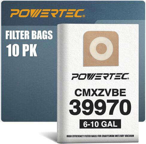 POWERTEC CMXZVBE39970 Vacuum Bags for Craftsman 39970 10PK, for Craftsman CMXEVBE 17155, 17584, 17590, 18590, 18690, 6 to 10 Gallon Replacement Dust Collection Bags, Shop Vacuum Bags (75072-P5) in Saudi Arabia