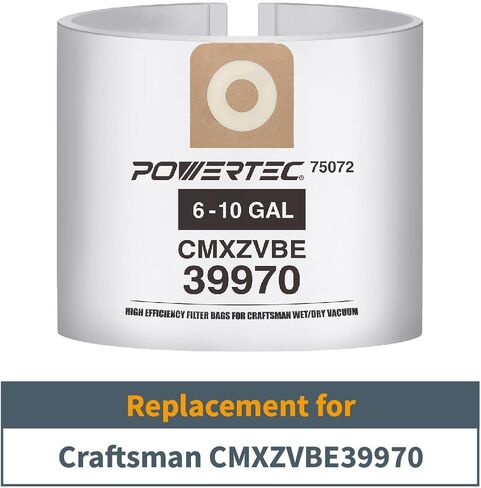 POWERTEC CMXZVBE39970 Vacuum Bags for Craftsman 39970 10PK, for Craftsman CMXEVBE 17155, 17584, 17590, 18590, 18690, 6 to 10 Gallon Replacement Dust Collection Bags, Shop Vacuum Bags (75072-P5) in Saudi Arabia