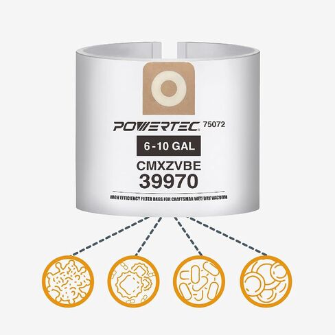 POWERTEC CMXZVBE39970 Vacuum Bags for Craftsman 39970 10PK, for Craftsman CMXEVBE 17155, 17584, 17590, 18590, 18690, 6 to 10 Gallon Replacement Dust Collection Bags, Shop Vacuum Bags (75072-P5) in Saudi Arabia