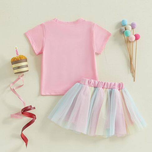 Baby Girl Birthday Outfit Embroidery Birthday Girl Shorts Sleeve Shirts and Tutu Skirts Set Baby Girl Birthday Outfit in Saudi Arabia