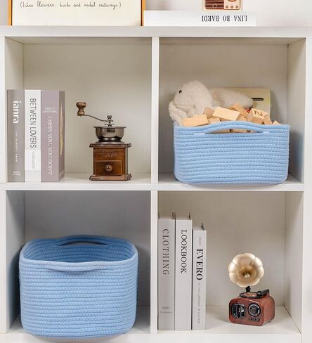 CubesLand Cute and Durable Small Cotton Rope Basket for Organizing, Woven Closet Storage Bin,Shelves Closet Storage Basket, Bathroom Storage Organizer Bin, Nursery Toy Basket Bin, White Basket in Saudi Arabia