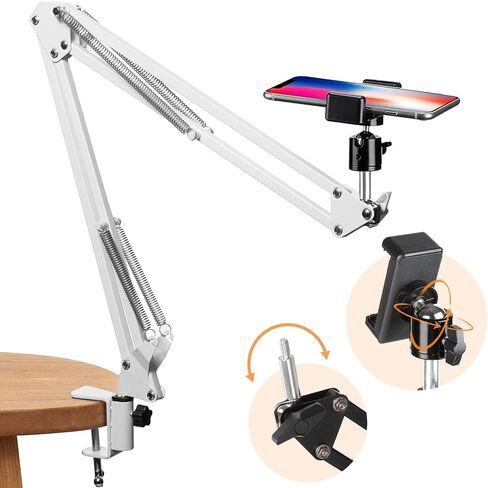 Tarion Tarion Tripod Mount Mounting Arm Phone حامل فيديو كاميرا ويب الوقوف على طاولة سطح المكتب سطح المكتب Arm Clamp Clamp Clamp Table Stand Arm Stand (White) in Kuwait