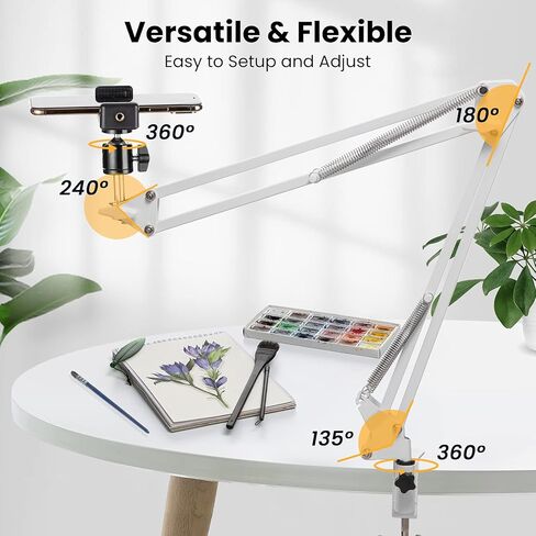 Tarion Tarion Tripod Mount Mounting Arm Phone حامل فيديو كاميرا ويب الوقوف على طاولة سطح المكتب سطح المكتب Arm Clamp Clamp Clamp Table Stand Arm Stand (White) in Kuwait