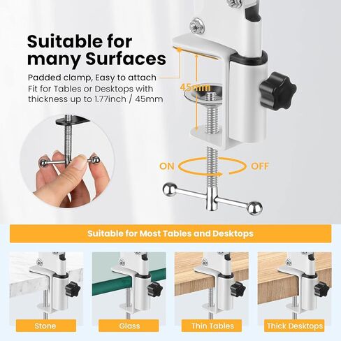Tarion Tarion Tripod Mount Mounting Arm Phone حامل فيديو كاميرا ويب الوقوف على طاولة سطح المكتب سطح المكتب Arm Clamp Clamp Clamp Table Stand Arm Stand (White) in Kuwait