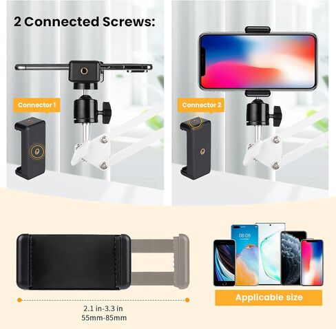 Tarion Tarion Tripod Mount Mounting Arm Phone حامل فيديو كاميرا ويب الوقوف على طاولة سطح المكتب سطح المكتب Arm Clamp Clamp Clamp Table Stand Arm Stand (White) in Kuwait