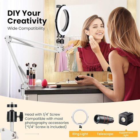 Tarion Tarion Tripod Mount Mounting Arm Phone حامل فيديو كاميرا ويب الوقوف على طاولة سطح المكتب سطح المكتب Arm Clamp Clamp Clamp Table Stand Arm Stand (White) in Kuwait