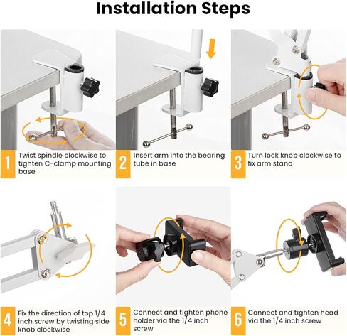 Tarion Tarion Tripod Mount Mounting Arm Phone حامل فيديو كاميرا ويب الوقوف على طاولة سطح المكتب سطح المكتب Arm Clamp Clamp Clamp Table Stand Arm Stand (White) in Kuwait
