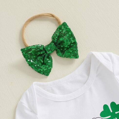 Infant Baby Girl St Patricks Day Outfit Long Sleeve Clover Romper + Lace Tutu Skirt + Bow Baby Girl Green Outfit in Saudi Arabia