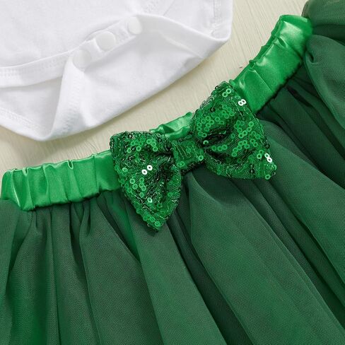 Infant Baby Girl St Patricks Day Outfit Long Sleeve Clover Romper + Lace Tutu Skirt + Bow Baby Girl Green Outfit in Saudi Arabia