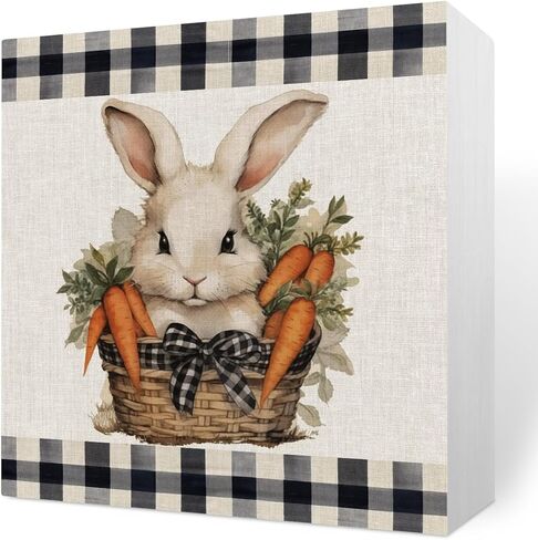 Funny Easter Bunny Egg Decorations Rustic Home Office Desk Decor Spring Candy Wood Box Sign Farmhouse Cubicle Shelf Wall Art Decor Flowers Pastels Bunnies 5 X 5 Inch in Saudi Arabia