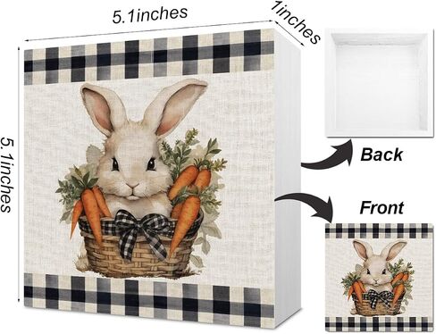 Funny Easter Bunny Egg Decorations Rustic Home Office Desk Decor Spring Candy Wood Box Sign Farmhouse Cubicle Shelf Wall Art Decor Flowers Pastels Bunnies 5 X 5 Inch in Saudi Arabia