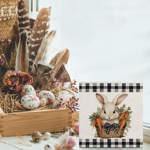 Funny Easter Bunny Egg Decorations Rustic Home Office Desk Decor Spring Candy Wood Box Sign Farmhouse Cubicle Shelf Wall Art Decor Flowers Pastels Bunnies 5 X 5 Inch in Saudi Arabia