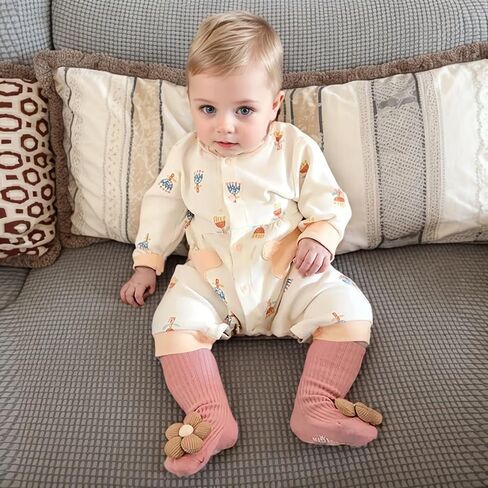 4Pairs Toddler Non Slip Socks with Grips Flower Anti Skid Crew Infants Baby Boy Girl Socks in Saudi Arabia