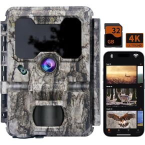 Guardian WiFi Trail Camera, 32MP Photo & 4K UHD Video with No Glow Night Vision, Motion Activated IP67 Water-Resistant Game Camera for Security, Wildlife Monitoring with 32GB SD Card