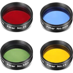 Astromania Filter Set of 1.25-Inch Four Color Filters (#15 Deep Yellow, 25 Red, 58A Green and #80A Medium Blue)
