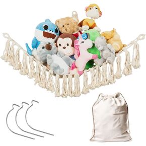 Large Stuffed Animal Hammock Corner - Easy To Install Without Drywall Anchor - Stuffy Storage Teddy Bear Net For Bedroom - Plush Organizer Toy Holder For Kids Room