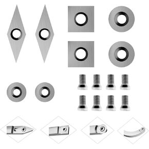 8Pcs Tungsten Carbide Cutters Inserts Set for Wood Lathe Turning Tools, WenCrew Universal Carbide Tip Tipped Cutter Tool Accessories(Included 11mm Square,12mm&8.9mm Round, 30x10mm Sharp Point Diamond)