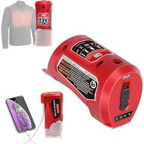 for Milwaukee M12 12V Power Source Adapter with USB & Type C DC Port, Heated Jacket Charger Adapter for 48-11-2420 48-11-2411 48-11-2401 Milwaukee M12 Battery