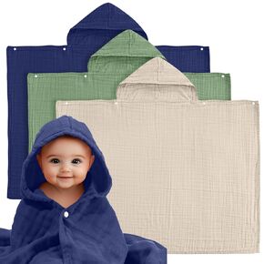 3 PCS Masslin Rooded Baby مناشف الأطفال 30 "× 40" مناشف حمام من القطن حديثي الولادة مناشف الأطفال الرضيع الرضيع.