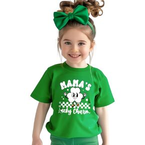 Toddler Baby Mama's Lucky Charm T-Shirt St Patrick's Day Clover Graphic Shirts Casual Short Sleeve Clothes