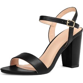 mysoft Women's Chunky Block Heels 3.3IN Open Toe Ankle Strap High Heeled Sandals Wedding Party Dress Pump Shoes