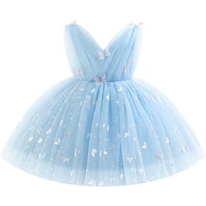 IBTOM CASTLE Girls Butterfly Dress for Wedding Toddlers Flower Girls Dress V-Neck Princess Party Dress Pageant Gown