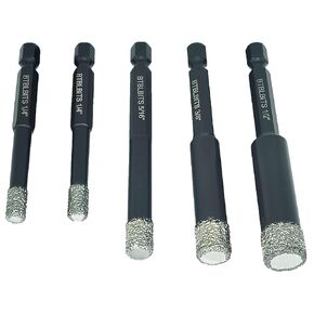 Dry Diamond Drill Bits 5pcs 6mm 6mm 8mm 10mm 12mm with Quick Change Hex Shank for Granite Marble Porcelain Tile Ceramic Stone Diamond Tip Hole Bits