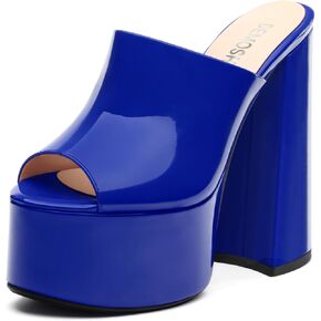Platform Chunky High Heels for Women Patent Open Round Toe Slip On Heeled Sandals Sexy Party Wedding Daily Dress Shoes 6 Inch