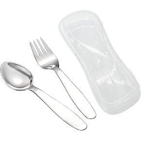 VANRA 2 Pieces Children Fork Spoon Set with Travel Case for Lunch Box, 18/8 Stainless Steel Kids Silverware Flatware Set Kids Utensil Set for School, 5.9in (Fork Spoon)