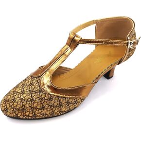 Women's Ballroom Dance Shoes Glitter T-Strap Dancing Heels Salsa Latin Wedding Party Shoes