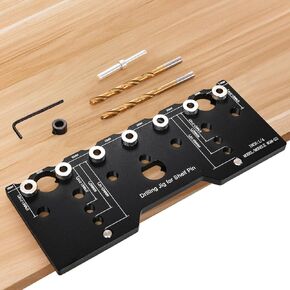 Shelf Pin Jig, 1/4 Inch Aluminum Alloy Shelf Pin Drilling Jig, Adjustable Shelf Pin Drilling Template Cabinet Hardware Jig Tool Drill Guide for Straight Holes, Woodworking