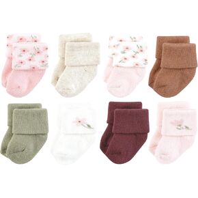 Hudson Baby Baby Infant Girl Cotton Rich Newborn and Terry Socks, Pink Dainty Floral, 0-6 Months