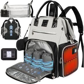 Award-Winning Smart Diaper Bag with Changing Station – 100% Nylon, Heated Pockets with Timer & Temp Control, Insulated Compartments, Water-Resistant, Organizational Pockets