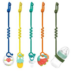 Baby Toy Strap - Keep Your Baby's Toys and Sippy Cups Secure with Toy Straps and Sippy Cup Strap, 5 Pack Adjustable Silicone Straps for Strollers, High Chairs, Cribs, Car Seats, Multi Colors