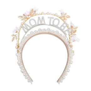 YOUAME Pearl Embellished Baby Shower Mom to be Headband - Handmade Mummy To Be Headpiece, Baby Shower Mother Head Accessory Pearl Head Tiara