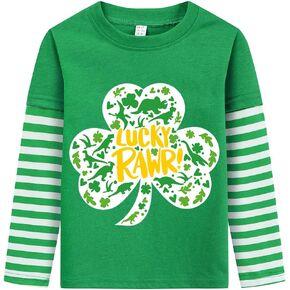Boys St. Patrick's Day T-Shirt Shamrocks Tee for Toddler Kids Irish Monster Truck Tractor Tops Long Sleeves Green Cotton 2-7T
