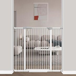 40.5" Extra Tall Baby Gate for Stairs, 57.5"-60.2" Extra Wide Dog Pet Gate No Drill, Narrow Bar Dog Gates Barrier Indoor, Adjustable Tension Safety Gate, Auto Close No Climb Fence Black