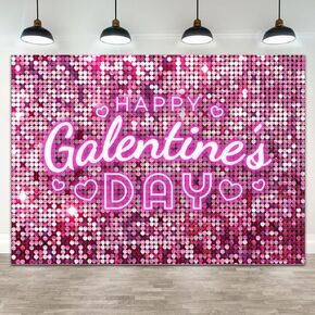 Happy Galentines Day Decorations Banner 7x5ft for Party Backdrops - Pink Love Heart Decor Favors Gifts for Friends, Women, Her - Supplies, Photo Booth Props, Sign