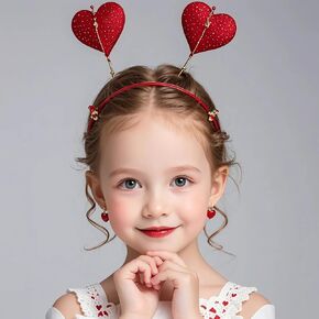 Charming Red Hairband Adorned with Delightful Heart-Shaped Decoration，