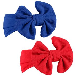 2 Pcs Baby Girls Ribbon Hair Bows Headbands Newborn Toddler Red Blue Big Bows Hair Band Solid Color Skin-friendly Elastic Soft Cute Head Wraps Elastics One Size Infants Cheer Hair Accessories