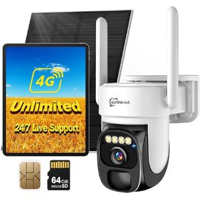 4G LTE Cellular Security Camera Wireless Outdoor with Preinstalled SIM & 64GB Micro SD Card, No Wifi Solar Security Camera with Remote Access, Motion&Siren Alerts, Auto Human Tracking, Playback