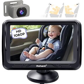 Rohent Baby Car Camera Gray - 1080P HD, Easy Installation, 360° Adjustable, Night Vision, 150° Wide-Angle Lens, Perfect Match for Car Interiors, Ideal for Parents, Grandparents
