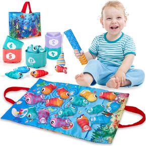 Toddler Toys Montessori Toys for 1 2 Year Old Boy Girl Birthday Gift Fabric Fishing Game for Toddlers 1-3 Toys with Stacking Cups Number Counting Color Sorting Shape Learning for Baby Gifts